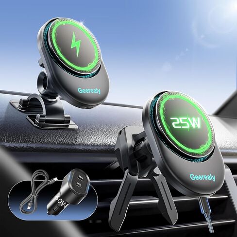 25W Magnetic Wireless Car Charger with Cooling Fan, MagSafe Car Mount Charger, Dashboard & Vent Attachment Phone Holder, 25W Fast Charging Car Cooling Phone Mount for iPhone 17/16, S26 Ultra in Kuwait
