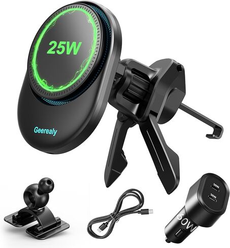 25W Magnetic Wireless Car Charger with Cooling Fan, MagSafe Car Mount Charger, Dashboard & Vent Attachment Phone Holder, 25W Fast Charging Car Cooling Phone Mount for iPhone 17/16, S26 Ultra in Kuwait