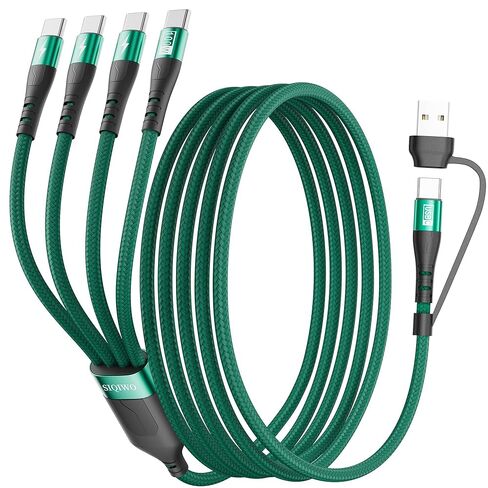 SIQIWO 2 Pack 4ft Multi USB C Cable,4 in 2 Braided USB A/C to USB C Splitter Charger Cord with 4 Type C Ports,QC/PD 3.0 Fast Charging for iPhone 15 16 17 Series,Samsung Galaxy,Sony,Pixel,LG(100W Max) in Kuwait