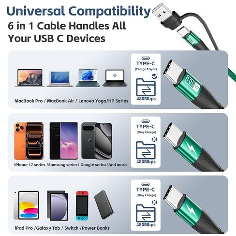 SIQIWO 2 Pack 4ft Multi USB C Cable,4 in 2 Braided USB A/C to USB C Splitter Charger Cord with 4 Type C Ports,QC/PD 3.0 Fast Charging for iPhone 15 16 17 Series,Samsung Galaxy,Sony,Pixel,LG(100W Max) in Kuwait