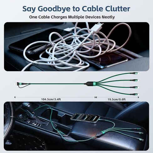 SIQIWO 2 Pack 4ft Multi USB C Cable,4 in 2 Braided USB A/C to USB C Splitter Charger Cord with 4 Type C Ports,QC/PD 3.0 Fast Charging for iPhone 15 16 17 Series,Samsung Galaxy,Sony,Pixel,LG(100W Max) in Kuwait