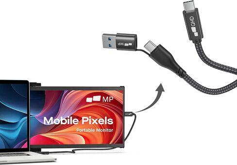 كابل شاشة محمول MP Mobile Pixels، 2 في 1 USB-C إلى USB-C/A كابل فيديو وطاقة مع رأس زاوية يمين، سلك عرض بيانات عالي السرعة لـ DUEX، Trio، موسعات وشاشات الكمبيوتر المحمول (3 أقدام) in Kuwait