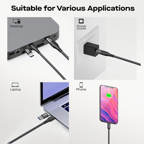 كابل شاشة محمول MP Mobile Pixels، 2 في 1 USB-C إلى USB-C/A كابل فيديو وطاقة مع رأس زاوية يمين، سلك عرض بيانات عالي السرعة لـ DUEX، Trio، موسعات وشاشات الكمبيوتر المحمول (3 أقدام) in Kuwait
