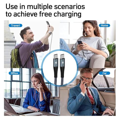كابل USB C إلى USB C، كابل من النوع C إلى النوع C، شحن سريع C قادر على iPhone 17 16 15 Pro Plus Max، لجهاز Galaxy S25 S24، لجهاز iPad Pro/Air، لجهاز MacBook Pro/Air والمزيد 【6 عبوات】 in Kuwait