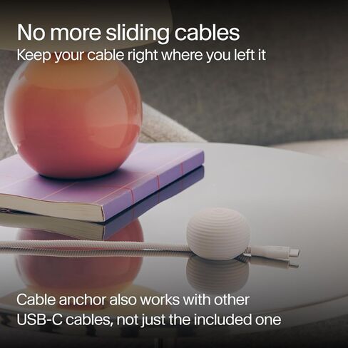 كابل Twelve South CableStay USB-C ومرساة مرجحة - كابل شحن USB-C بطول 5 أقدام (1.5 متر) إلى USB-C بقدرة 60 وات، وحامل كابل مكتبي لأجهزة iPhone وiPad وAirPods وMacBook Air والمزيد (Slate) in Kuwait