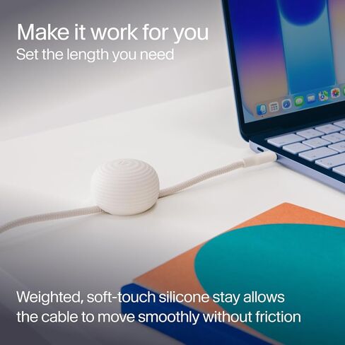 كابل Twelve South CableStay USB-C ومرساة مرجحة - كابل شحن USB-C بطول 5 أقدام (1.5 متر) إلى USB-C بقدرة 60 وات، وحامل كابل مكتبي لأجهزة iPhone وiPad وAirPods وMacBook Air والمزيد (Slate) in Kuwait