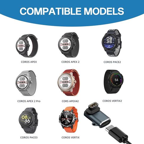 2 Pack USB Type-C Charger Adapter Compatible with Coros Pace 3/Pace 2/Apex/Apex 2/Apex 2 Pro/Vertix/Vertix 2 Smartwatch, Charging Cable Accessory, USB C Charging Cable Converter for Coros Smart watch in Kuwait