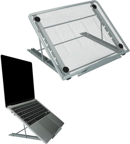 kwmobile Adjustable Stand for Laptop PC/Portable Monitor/Tablet Stand - 6 Height Settings - Super Lightweight - Secure Anti-Slip Support - Silver in Kuwait