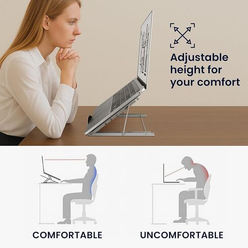 kwmobile Adjustable Stand for Laptop PC/Portable Monitor/Tablet Stand - 6 Height Settings - Super Lightweight - Secure Anti-Slip Support - Silver in Kuwait