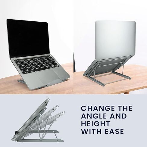 kwmobile Adjustable Stand for Laptop PC/Portable Monitor/Tablet Stand - 6 Height Settings - Super Lightweight - Secure Anti-Slip Support - Silver in Kuwait