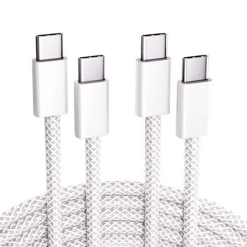 كابل USB-C إلى USB-C 2 حزمة، شحن سريع 60 وات، مجدول من النايلون الفاخر، توصيل طاقة USB-C، مزامنة البيانات لأجهزة iPhone 15/16/17، Android، Samsung، iPad، MacBook (2pack-3ft) in Kuwait
