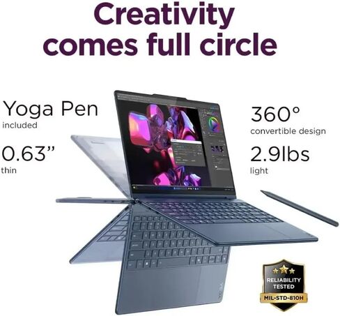 لينوفو يوجا 9i 2 في 1 إصدار Aura 14 بوصة Copilot+ كمبيوتر محمول مع شاشة لمس 14.0 بوصة 4K OLED، Intel Ultra 7 258V 8-Core، ذاكرة الوصول العشوائي 32 جيجابايت، 1 تيرابايت M.2 NVMe SSD، Windows 11 Pro - أزرق كوزميك in Kuwait