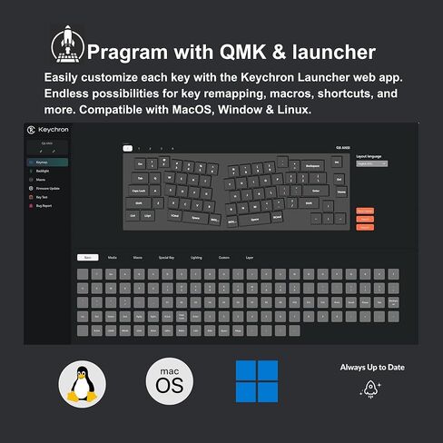 Keychron Q8 Wired Custom Mechanical Keyboard with Knob, 65% Alice Layout QMK/VIA Programmable, Hot-swappable Gateron Baby Raccoon Linear Switch, Double Gasket Compatible with Mac Windows Linux (Black) in Kuwait
