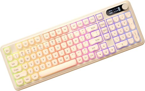 Aesthetic Membrane Keyboard Wireless 2.4G/Bluetooth 5.0/Wired USB-C, Volume Knob, Half-Fog ABS Keycaps, RGB LED Backlit, 10000mAh Rechargeable Battery, Compact 98-Key with Numpad for Win/Mac in Kuwait
