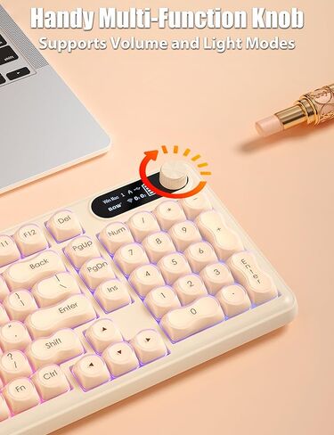 Aesthetic Membrane Keyboard Wireless 2.4G/Bluetooth 5.0/Wired USB-C, Volume Knob, Half-Fog ABS Keycaps, RGB LED Backlit, 10000mAh Rechargeable Battery, Compact 98-Key with Numpad for Win/Mac in Kuwait