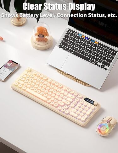 Aesthetic Membrane Keyboard Wireless 2.4G/Bluetooth 5.0/Wired USB-C, Volume Knob, Half-Fog ABS Keycaps, RGB LED Backlit, 10000mAh Rechargeable Battery, Compact 98-Key with Numpad for Win/Mac in Kuwait
