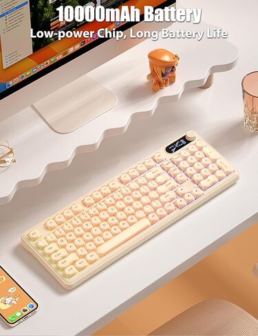 Aesthetic Membrane Keyboard Wireless 2.4G/Bluetooth 5.0/Wired USB-C, Volume Knob, Half-Fog ABS Keycaps, RGB LED Backlit, 10000mAh Rechargeable Battery, Compact 98-Key with Numpad for Win/Mac in Kuwait