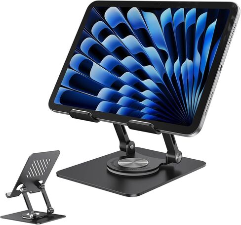 iPad Stand Tablet Stand for Desk, 360° Rotating Aluminum Foldable Holder Stand, Portable Monitor Stand for 4.7-12.9" iPad Pro/Air/Mini, Kindle, Galaxy Tab (Silver) in Kuwait