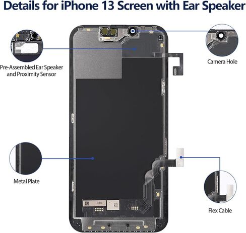 for iPhone 13 Screen Replacement 6.7 inch (Models: A2631 A2634 A2635 A2633 A2482) with Ear Speaker Flex Cable Proximity Sensor Display Digitizer Assembly with Repair Tools in Kuwait