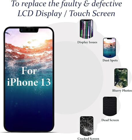 for iPhone 13 Screen Replacement 6.7 inch (Models: A2631 A2634 A2635 A2633 A2482) with Ear Speaker Flex Cable Proximity Sensor Display Digitizer Assembly with Repair Tools in Kuwait