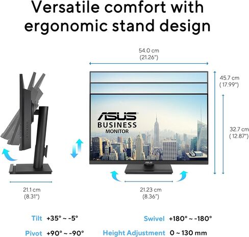 شاشة الأعمال ASUS مقاس 24 بوصة بدقة 1080 بكسل (VA249QGS) - IPS، دقة عالية كاملة، بدون إطار، 120 هرتز، مزامنة متكيفة، 1 مللي ثانية، HDMI، منفذ DisplayPort، VGA، العناية بالعين، إضاءة زرقاء منخفضة، مريحة، قابلة للتركيب على الحائط وفقًا لمعايير VESA، ضمان 3  in Kuwait