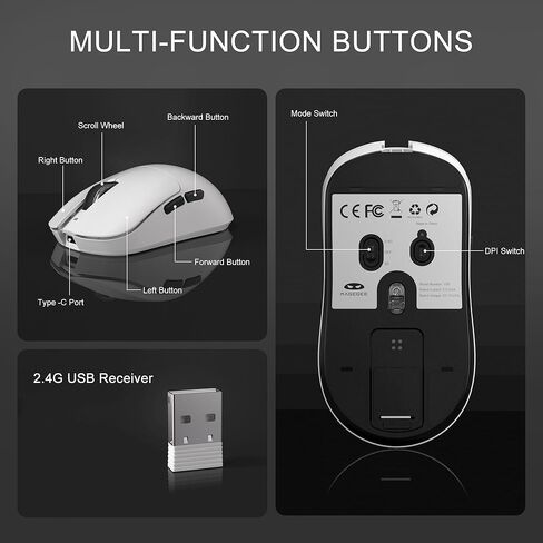 ماوس MageGee لاسلكي ثلاثي الأوضاع، تصميم مريح مع DPI قابل للتعديل، مستقبل USB وتوافق بلوتوث، مريح للمكتب والألعاب in Kuwait