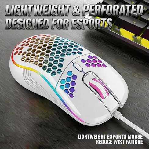 【 Mouse Shortcut Key-59 inch Cable Length 】 2026 Performance Optical Mouse for Wired Gaming - RGB Light Effect -7200 DPI Optical Sensor - Easy USB Connection - Precise Control in Kuwait