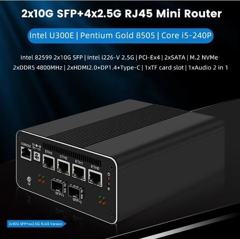 كمبيوتر صغير لجهاز جدار الحماية، Intel Pentium 8505 رباعي النواة 10G*2 4xIntel I226 2.5G Ethernet VPN توجيه ناعم، 2*USB3.2 1*فتحة TF 2*SATA 1*M.2 NVMe x4 8/16/32/64GB DDR5 M.2 Nvme (8G/128G) in Kuwait