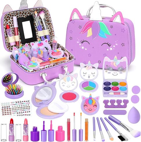 Kids Washable Makeup Girls Toys - Girls Makeup Kit for Kids Make up Set Real Makeup for Kid Little Girls Toddlers Children Princess Christmas Birthday Gifts Toys for 3 4 5 6 7 8 9 10 Year Old Girls in Kuwait