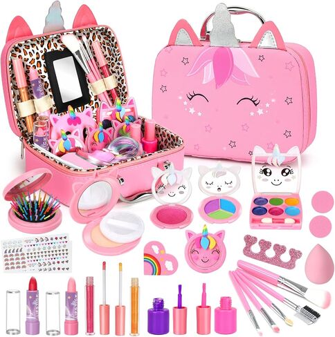 Kids Washable Makeup Girls Toys - Girls Makeup Kit for Kids Make up Set Real Makeup for Kid Little Girls Toddlers Children Princess Christmas Birthday Gifts Toys for 3 4 5 6 7 8 9 10 Year Old Girls in Saudi Arabia