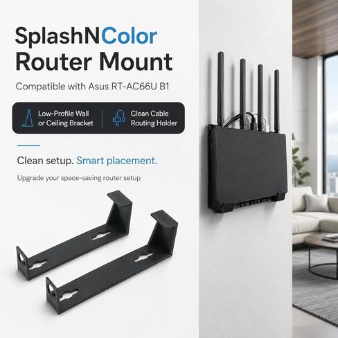 حامل جهاز التوجيه SplashNColor متوافق مع Asus RT-AC66U B1 - دعامة حائط أو سقف منخفضة | وضع لاسلكي موفر للمساحة | حامل توجيه الكابل النظيف in Kuwait
