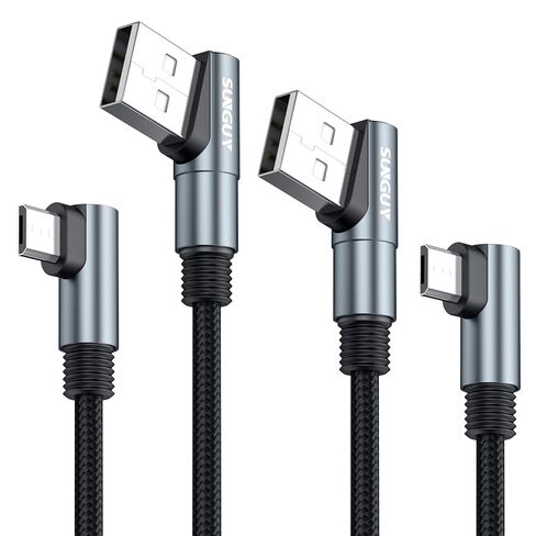 SUNGUY Dual Right Angle Micro USB Cable, 90 Degree Space-Saving Charging Cord for Tight Setups, Old Phones, TV Stick, Streaming Devices, MP3 Players, Speakers, E-Readers, 2-Pack 3FT Grey in Kuwait