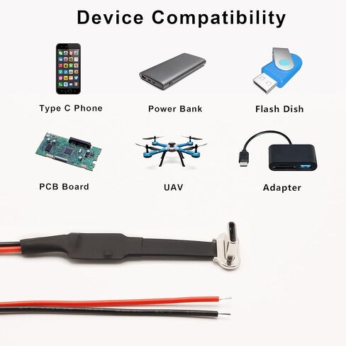 Right Angle USB C FPC Flat Power Pigtail Cable 5.5in 90 Degree USB Type C Male Plug to 2 Pin Bare Wire Open End Power Pigtail Cord for DIY Power Cord Replacement Repair, 14cm in Kuwait