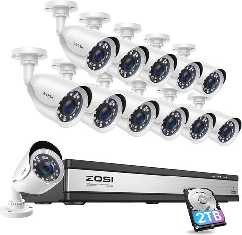 ZOSI H.265+ 1080p Home Security Camera System, 5MP-Lite 8 Channel CCTV DVR with Hard Drive 1TB, 4 x 1080p Weatherproof Surveillance Camera Outdoor Indoor, 80ft Night Vision, AI Human Vehicle Detection in Kuwait