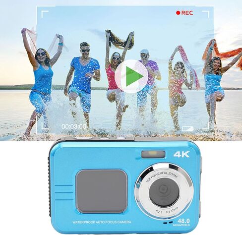كاميرا تحت الماء 4K 48 ميجابكسل شاشة مزدوجة، ماء 11 قدم أسود - دقة عالية، تركيز تلقائي، مثالية للغطس والمغامرات الخارجية (أزرق) in Kuwait