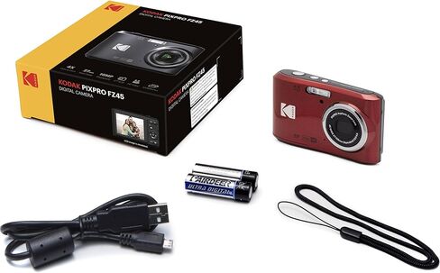 Kodak PIXPRO FZ45 16MP Digital Camera 4X Optical Zoom 27mm Wide Angle 1080P Full HD Video 2.7" LCD Camera (Red) + Padded Case + 64GB Card + Cleaning Cloth in Kuwait