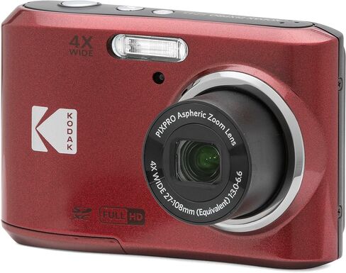 Kodak PIXPRO FZ45 16MP Digital Camera 4X Optical Zoom 27mm Wide Angle 1080P Full HD Video 2.7" LCD Camera (Red) + Padded Case + 64GB Card + Cleaning Cloth in Kuwait