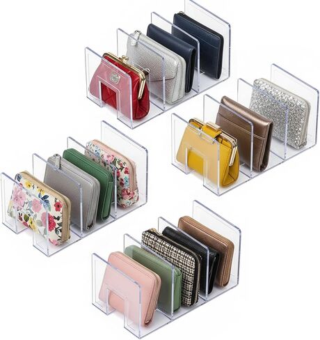 YAGELI Clear Acrylic Desk File Sorter Purse/Handbag Organizer Clutch Divider Mesh Folder Office Supplies Stand Bookshelf (3 Sections) (2Pack-4Sections) in Saudi Arabia
