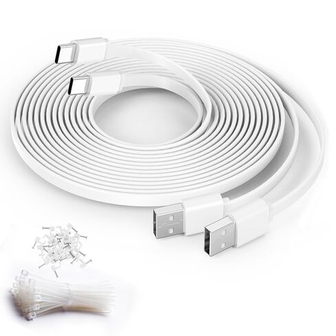 30FT USB A to USB C Cable 2-Pack,Flat USB C Power Extension Cable for CCTV Camera Extra Long compatible with Ring Pan Indoor Cam Plus/Spotlight Cam Plus, eu-fyCam S4/S3 Pro,Blink Outdoor 4/2K+ in Kuwait