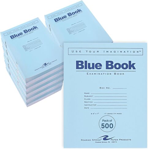 كتب Roaring Spring Exam الزرقاء، علبة 500، 8.5 بوصة × 7 بوصة، 12 ورقة/24 صفحة، مسطرة واسعة بهامش، صُنعت بفخر في الولايات المتحدة الأمريكية! in Kuwait