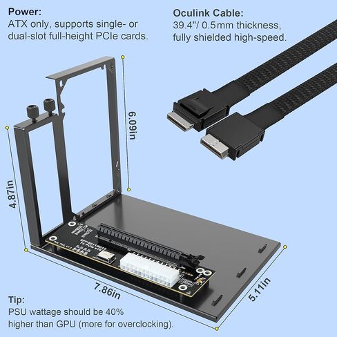 PCIe 4.0 x4 64Gbps eGPU Dock with 39.4in SFF-8611 OCuLink Cable, OCuLink SFF-8612 8311 to PCIe x16 External GPU Dock for Laptop & Mini PC, External gpu Enclosure Supports External Graphics Card in Kuwait