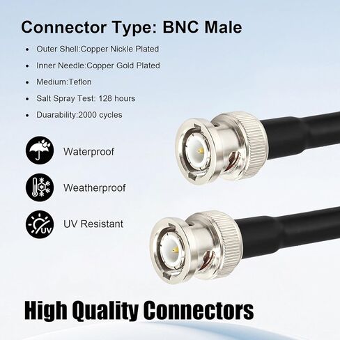 MOOKEERF RG8X BNC Male to BNC Male Cable 50FT, Ultra Low Loss BNC Cable 50 Ohm for for RF Radio, Network Analyzer, Modem, Oscilloscope, Signal Generator, Attenuator in Saudi Arabia