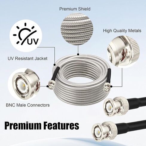 MOOKEERF RG8X BNC Male to BNC Male Cable 50FT, Ultra Low Loss BNC Cable 50 Ohm for for RF Radio, Network Analyzer, Modem, Oscilloscope, Signal Generator, Attenuator in Saudi Arabia