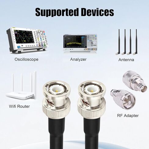 MOOKEERF RG8X BNC Male to BNC Male Cable 50FT, Ultra Low Loss BNC Cable 50 Ohm for for RF Radio, Network Analyzer, Modem, Oscilloscope, Signal Generator, Attenuator in Saudi Arabia