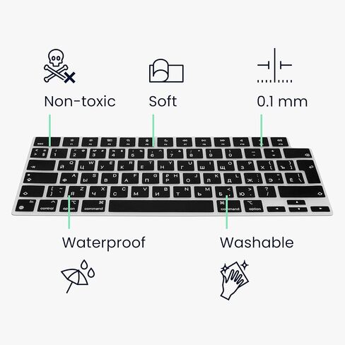 غطاء لوحة المفاتيح kwmobile متوافق مع Apple MacBook Air 15 M3 2024 A3114 - غطاء لوحة المفاتيح QWERTY الروسي - أسود in Kuwait