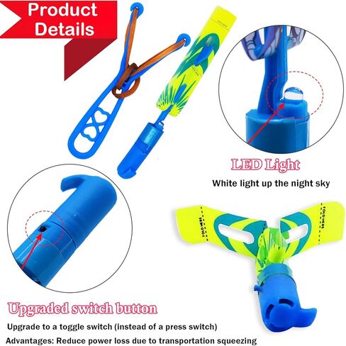 جيه اكس العاب مقلاع صاروخ طائرة مع اضواء LED مع 12 قطعة قاذفة + 12 طائرة هليكوبتر اسهم + 12 قطعة اجنحة اضافية، لعبة الصيف في الهواء الطلق تتوهج في الظلام لوازم حفلات الاطفال in Kuwait
