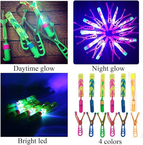 جيه اكس العاب مقلاع صاروخ طائرة مع اضواء LED مع 12 قطعة قاذفة + 12 طائرة هليكوبتر اسهم + 12 قطعة اجنحة اضافية، لعبة الصيف في الهواء الطلق تتوهج في الظلام لوازم حفلات الاطفال in Kuwait