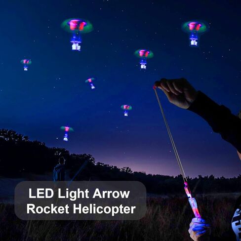 جيه اكس العاب مقلاع صاروخ طائرة مع اضواء LED مع 12 قطعة قاذفة + 12 طائرة هليكوبتر اسهم + 12 قطعة اجنحة اضافية، لعبة الصيف في الهواء الطلق تتوهج في الظلام لوازم حفلات الاطفال in Kuwait