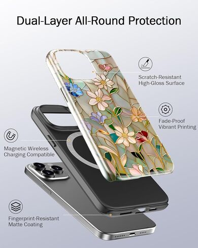 حافظة لهاتف iPhone 14 Pro Max لطيفة، غلاف زجاجي ملون فسيفساء عتيق، متوافق مع Magsafe، غطاء هاتف سيليكون نحيف واقٍ عصري وفريد ​​من نوعه من نوعه من نوعه غربي للنساء والفتيات in Kuwait