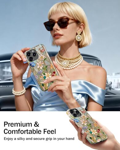 حافظة لهاتف iPhone 14 Pro Max لطيفة، غلاف زجاجي ملون فسيفساء عتيق، متوافق مع Magsafe، غطاء هاتف سيليكون نحيف واقٍ عصري وفريد ​​من نوعه من نوعه من نوعه غربي للنساء والفتيات in Kuwait